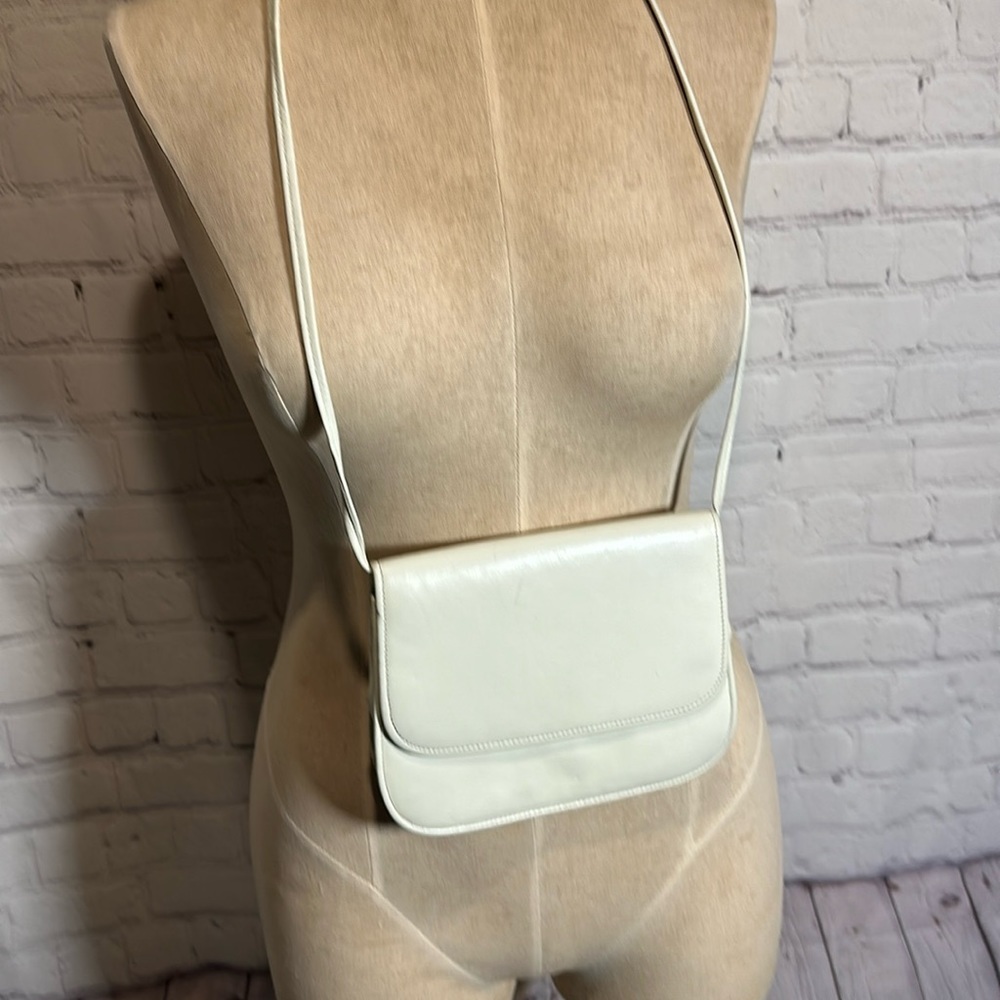 Vintage White Pleather Evening Bag Wedding Formal Crossbody Minimalist Small